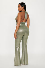 The Glimmer Effect Slinky Pant Set - Olive