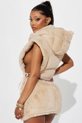 Everything I Want Faux Fur Skirt Set - Taupe