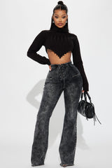 Know You Well Acid Wash Flare Jean - Black Wash