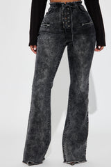Know You Well Acid Wash Flare Jean - Black Wash