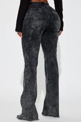 Know You Well Acid Wash Flare Jean - Black Wash