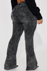 Know You Well Acid Wash Flare Jean - Black Wash