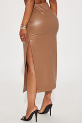 By The Corner Faux Leather Midi Skirt - Taupe