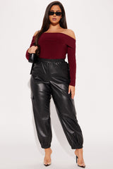 Valencia Faux Leather Cargo Jogger - Black