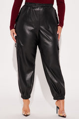 Valencia Faux Leather Cargo Jogger - Black