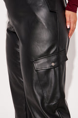 Valencia Faux Leather Cargo Jogger - Black