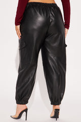 Valencia Faux Leather Cargo Jogger - Black