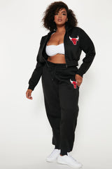 Bulls Cropped Zip Hoodie - Black