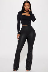 On The Go Textured Wide Leg Pant - Black