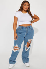 Drive You Crazy Ripped Non Stretch Straight Leg Jeans - Medium Wash