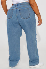 Drive You Crazy Ripped Non Stretch Straight Leg Jeans - Medium Wash