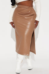 By The Corner Faux Leather Midi Skirt - Taupe