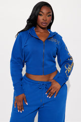 Tiger Lotus Ed Hardy Zip Front Hoodie - CobaltBlue