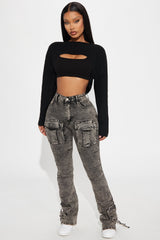 Leave It At That Stretch Cargo Bootcut Jeans - Brown