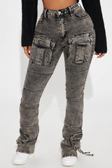 Leave It At That Stretch Cargo Bootcut Jeans - Brown