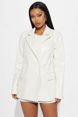 Big Reveal Faux Leather Skirt Set - White