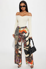Petite Miami Mood Printed Baggy Jeans - Brown/combo
