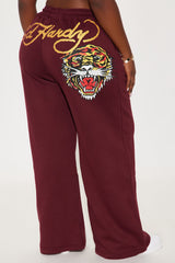 Retro Tiger Ed Hardy Wide Leg Pant - Burgundy