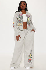 Ed Hardy Rose And Sword Zip Front Hoodie - Heather Grey
