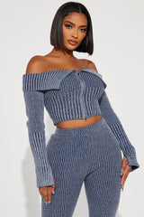 New Day Sweater Mineral Wash Legging Set - Blue