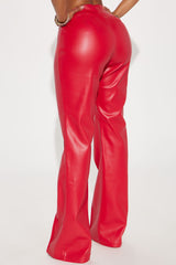 Victoria High Waisted Faux Leather Dress Pants - Red