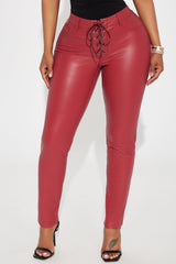 Here For You Faux Leather Skinny Pant - Brick Red