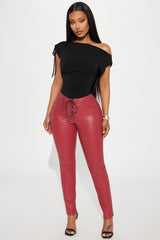 Here For You Faux Leather Skinny Pant - Brick Red