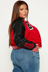 Bulls Cropped Letterman Jacket - Red/Black