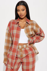 Never Alone Flannel Pant Set - Rust/combo