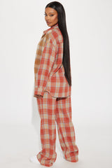 Never Alone Flannel Pant Set - Rust/combo