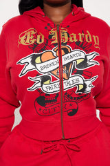 Broken Hearts Ed Hardy Zip Front Hoodie - Red