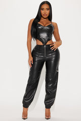 Studio City Faux Leather Jogger - Black