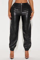 Studio City Faux Leather Jogger - Black