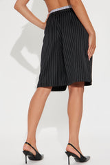 Teresa Double Waistband Pinstripe Trouser Short - Black/combo