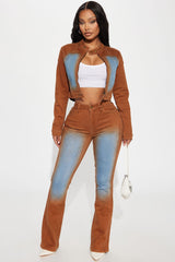 Switch Lanes Tinted Moto Flare Jeans - Brown