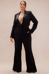 Daisy Cropped Blazer Suit Set - Black