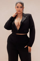 Daisy Cropped Blazer Suit Set - Black