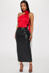 Colette Faux Leather Midi Skirt - Black