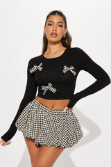 Bow Era Gingham Bubble Skirt Set - Black