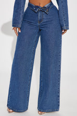 So Inspired Foldover Waistband Trouser Jeans - Medium Wash