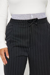 Teresa Double Waistband Pinstripe Trouser Short - Black/combo