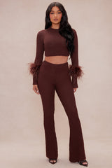 Hannah Feather Sweater Pant Set - Chocolate