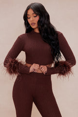 Hannah Feather Sweater Pant Set - Chocolate