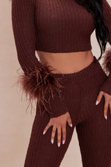 Hannah Feather Sweater Pant Set - Chocolate