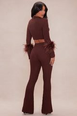 Hannah Feather Sweater Pant Set - Chocolate