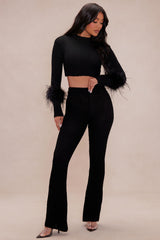 Hannah Feather Sweater Pant Set - Black