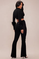 Hannah Feather Sweater Pant Set - Black