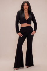 Daisy Cropped Blazer Suit Set - Black