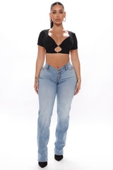 V Nice To Meet You Straight Leg Jeans - Light Blue Wash
