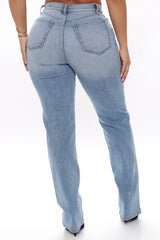 V Nice To Meet You Straight Leg Jeans - Light Blue Wash